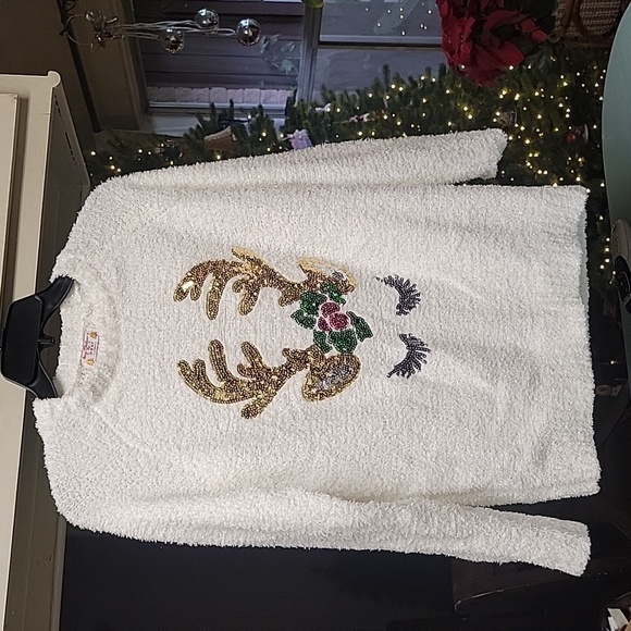 Merry Christmas by poof reindeer sweater. - Picture 1 of 3